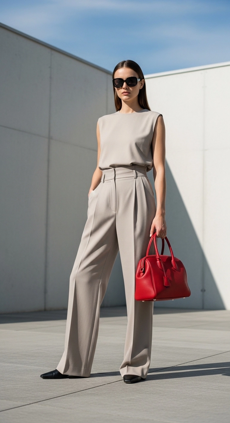 Trendy spring outfit ideas for women 2026 in a neutral monochrome look