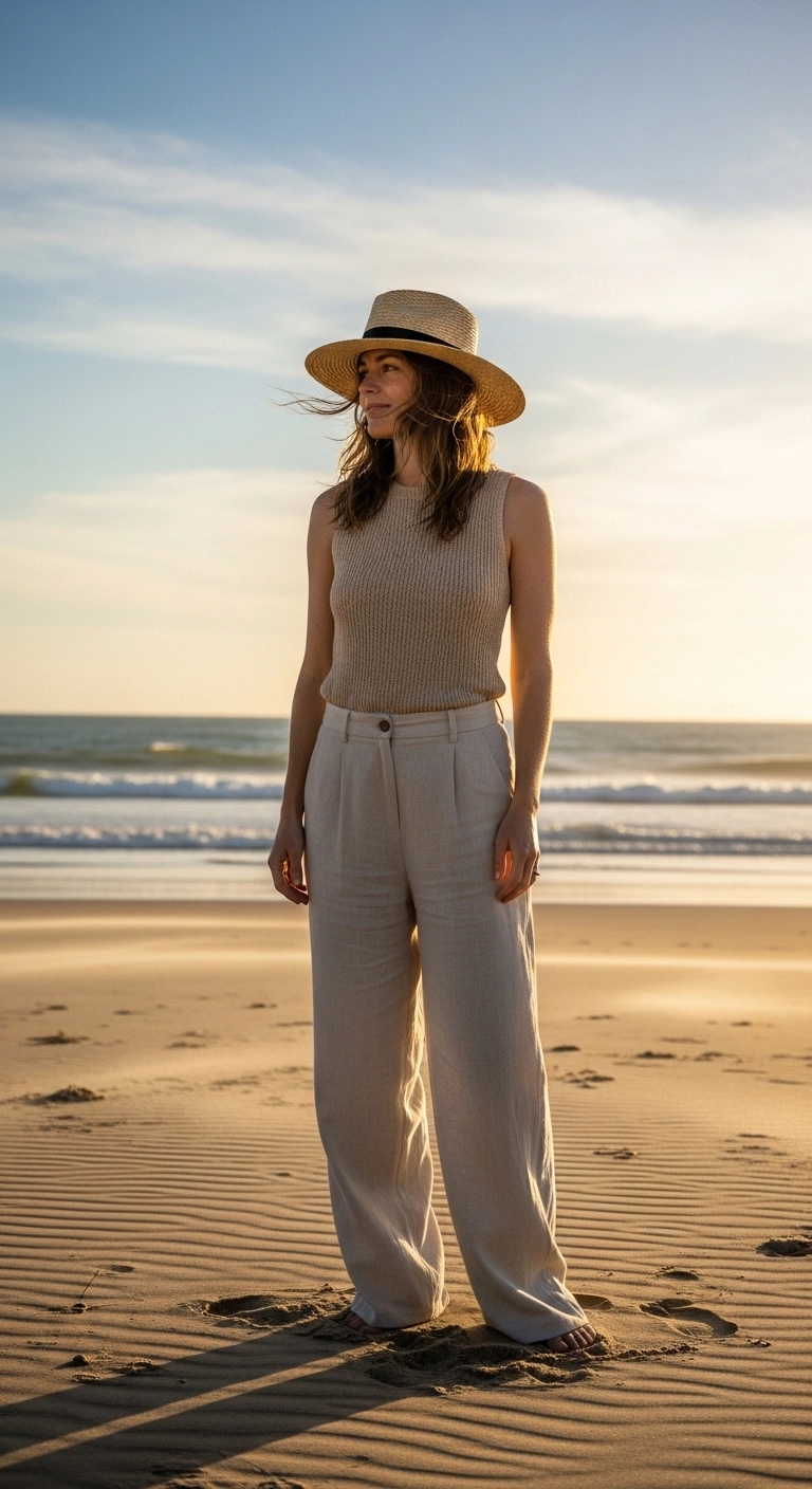 Spring beach outfits 2026 with poplin mini dress and woven tote