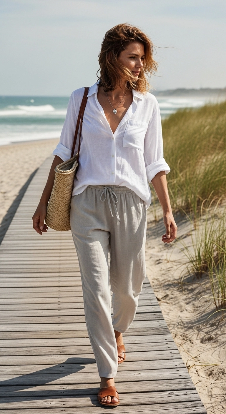 Spring beach outfits 2026 with ribbed tank dress and flat sandals