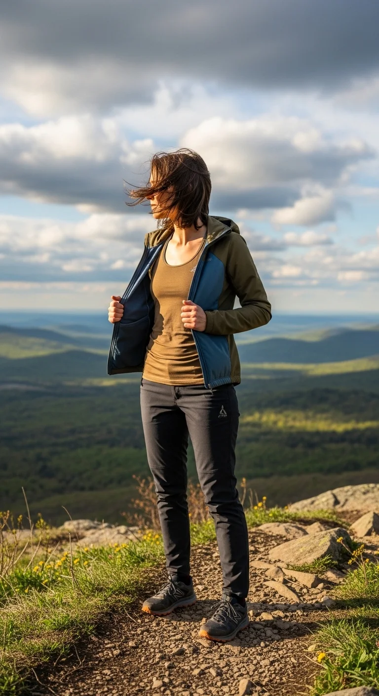 Spring hiking outfits for women 2026 with soft-shell jacket and tapered hiking pants